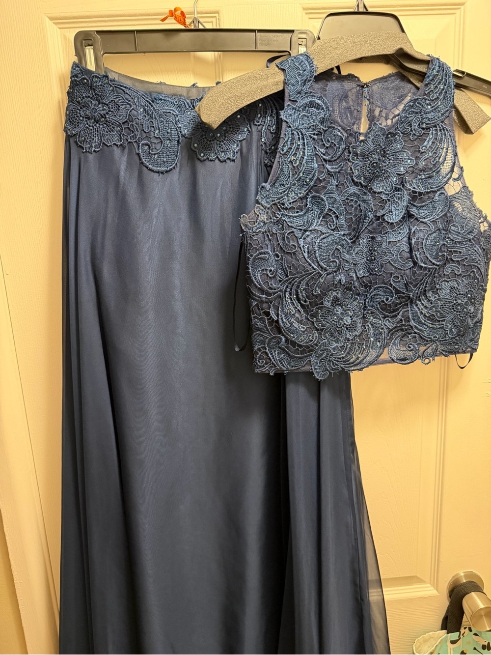 Dave & Johnny Navy Lace Two-Piece Maxi Dress